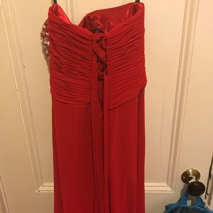 Red long corset bejeweled dress